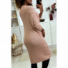 Robe pull rose col V manches chauve souris