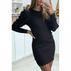 Robe pull noire brillant froncée sur les côtés