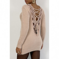 Robe pull rose douce manche...