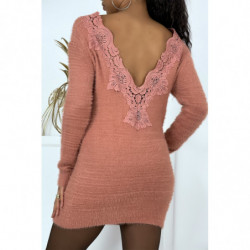 Robe pull fushia moulante dos nu femme