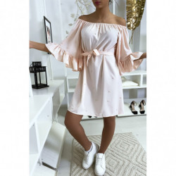 Robe bardot rose à perles