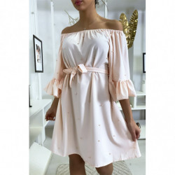 Robe bardot rose à perles