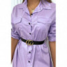 Longue robe chemise lila avec poches ceinture et fente