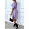 Longue robe chemise lila avec poches ceinture et fente