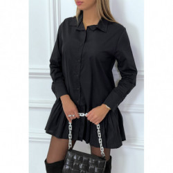 Robe chemise noire plissée au bas et évasée