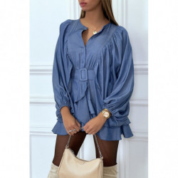 Robe chemise bleue à...