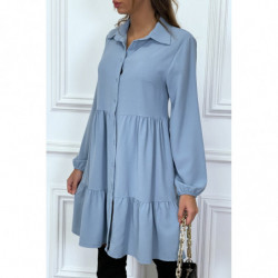 Robe chemise bleu à volant...