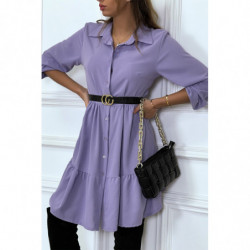 Robe chemise violette à volant et boutons