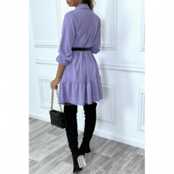 Robe chemise violette à volant et boutons