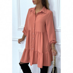 Robe chemise corail à volant et boutons