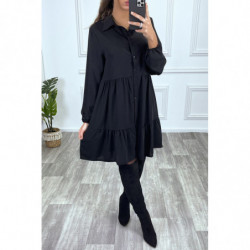 Robe chemise noire à volant...