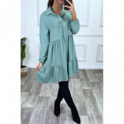 Robe chemise vert d'eau à volant et boutons