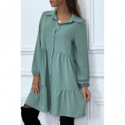 Robe chemise vert d'eau à volant et boutons