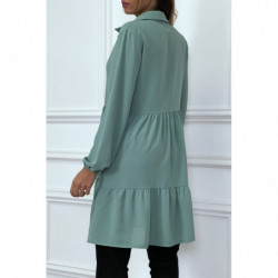 Robe chemise vert d'eau à volant et boutons