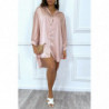 Robe chemise rose satiné over size. Chemise femme ample