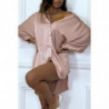 Robe chemise rose satiné over size. Chemise femme ample