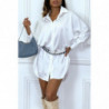 Robe chemise ample en blanc satiné over size. Chemise femme