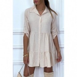 Robe chemise beige motif...