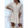 Robe chemise beige motif vichy froncée