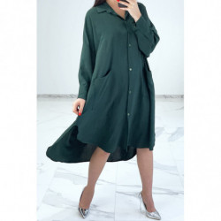 Robe chemise ample verte avec manches chauve-souris