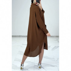 Robe chemise ample marron avec manches chauve-souris