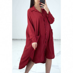 Robe chemise ample bordeaux avec manches chauve-souris