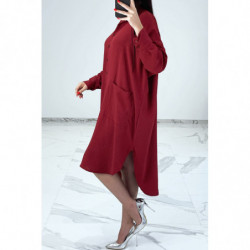 Robe chemise ample bordeaux avec manches chauve-souris