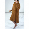 Robe chemise ample camel avec manches chauve-souris