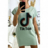 Robe tee shirt vert d'eau avec poche et écriture TIKTOK