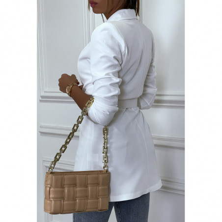 Robe blazer blanc à col revers plongeant et gros boutons