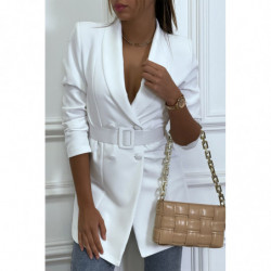 Robe blazer blanc à col revers plongeant et gros boutons