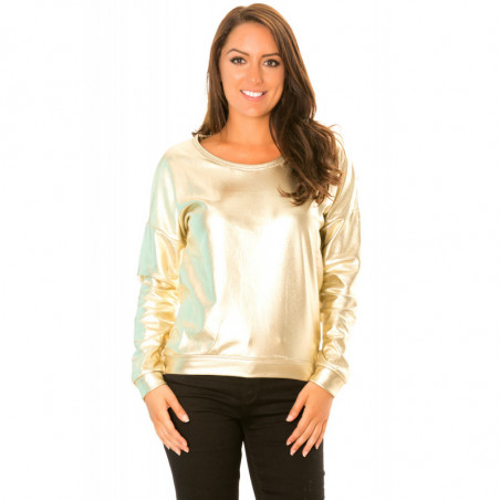 Pull manches longues Doré style retro brillant. WJ-3871