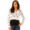 Pull Blanc court, à manches longues et pois Noir. PU-895