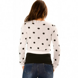 Pull Blanc court, à manches longues et pois Noir. PU-895