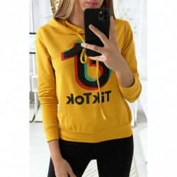 Pull sweat moutarde logo Tik Tok