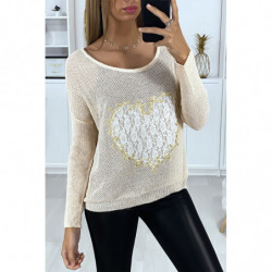 Pull rose avec motif coeur...