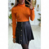 Pull orange motif jacquard avec froufrou au col et aux manches