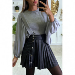 Magnifique pull gris manches en voile chauve souris