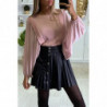 Magnifique pull rose manches en voile chauve souris