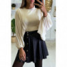 Magnifique pull beige manches en voile chauve souris