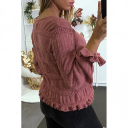 Pull rose foncé à fine maille torsadée et fil brillant