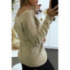 Pull beige tombant et col V avec boutons aux manches