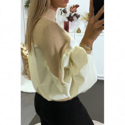 Pull beige bi-matière avec...