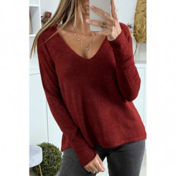 Pull tombant et très doux en bordeaux col V avec tresse au dos