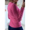 Pull fuchsia côtelé très doux à col haut