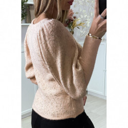 Pull rose duveteux à fil brillant et manches cintrées