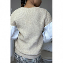 Pull beige satiné et froncé au buste et aux manches