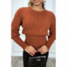 Pull cognac très doux avec dos nu et noeud. Joli pull femme