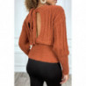 Pull cognac très doux avec dos nu et noeud. Joli pull femme