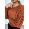 Pull cognac très doux avec dos nu et noeud. Joli pull femme